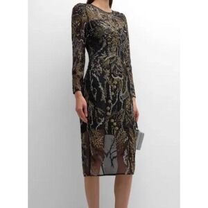 Dress The Population‎ Black Embroidered Sequin Bodycon Midi Long Sleeve Formal S